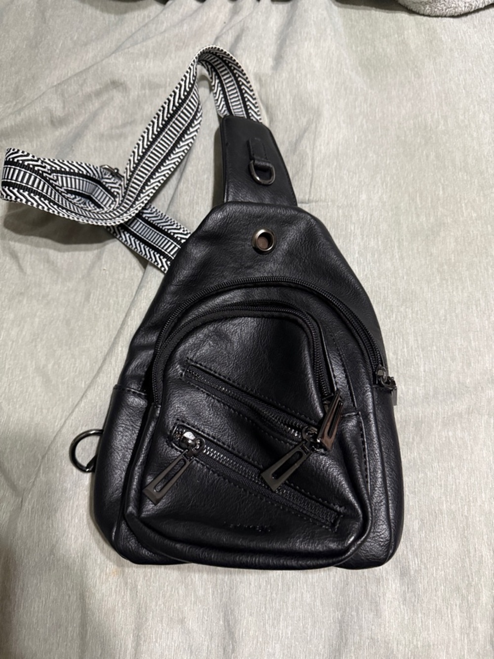 Black Leather Crossbody Sling Bag - Unbranded